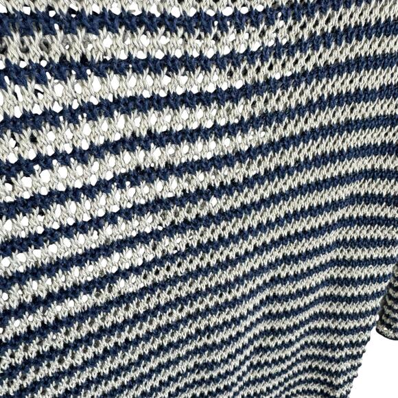 360 Sweater 100% Linen Blue Cream Striped Nautical 3/4 Sleeve Sweater Size S - Picture 3 of 7